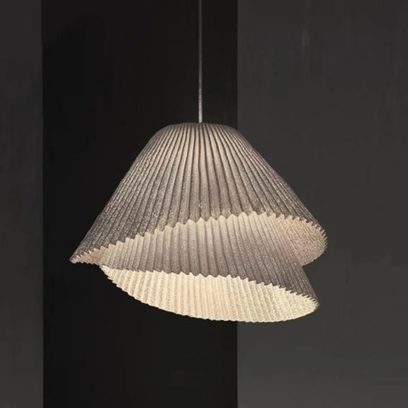 

Japanese Wabi Sabi Double-layer White Fabric Pendant Light E27 White/Gray Hanging Lamp Restaurant Living Room Bedroom Chandelier