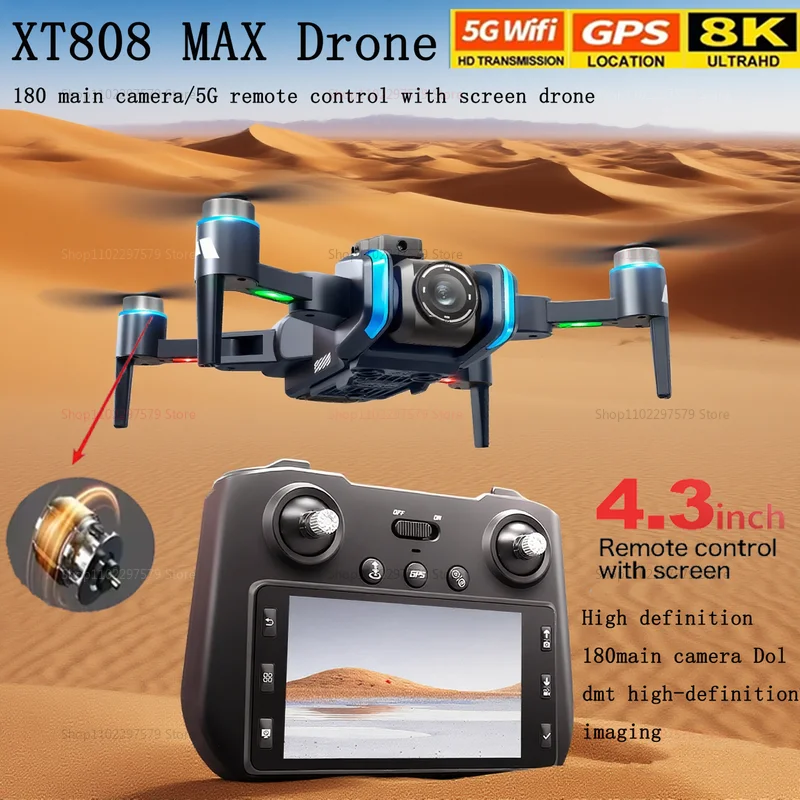 

XT808 Drone with Screen Display GPS Folding drone 5G WIFI Optical Flow professional 8k HD Aerial Camera RC Drone For Adults Toys