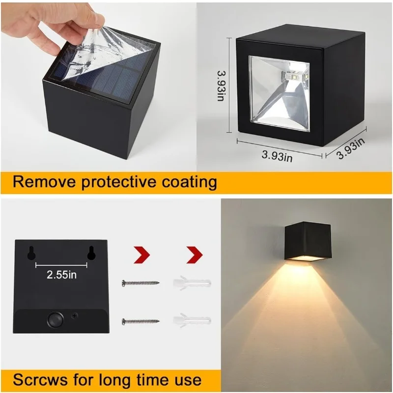 

Светодиодный солнечный светильник для улицы, сада, квадратный настенный светильник с датчиком солнечного света, IP65, водонепроницаемый, для двора, сада, балкона, ограждений, декоративное освещение