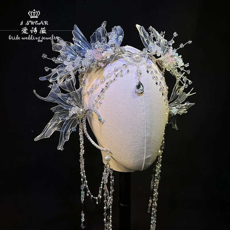 美容エキゾチックなスタイルマーメイドプリンセスヘッドドレスマーメイドヘアクラウン韓服スタイル額装飾妖精帽子蝶ティアラ