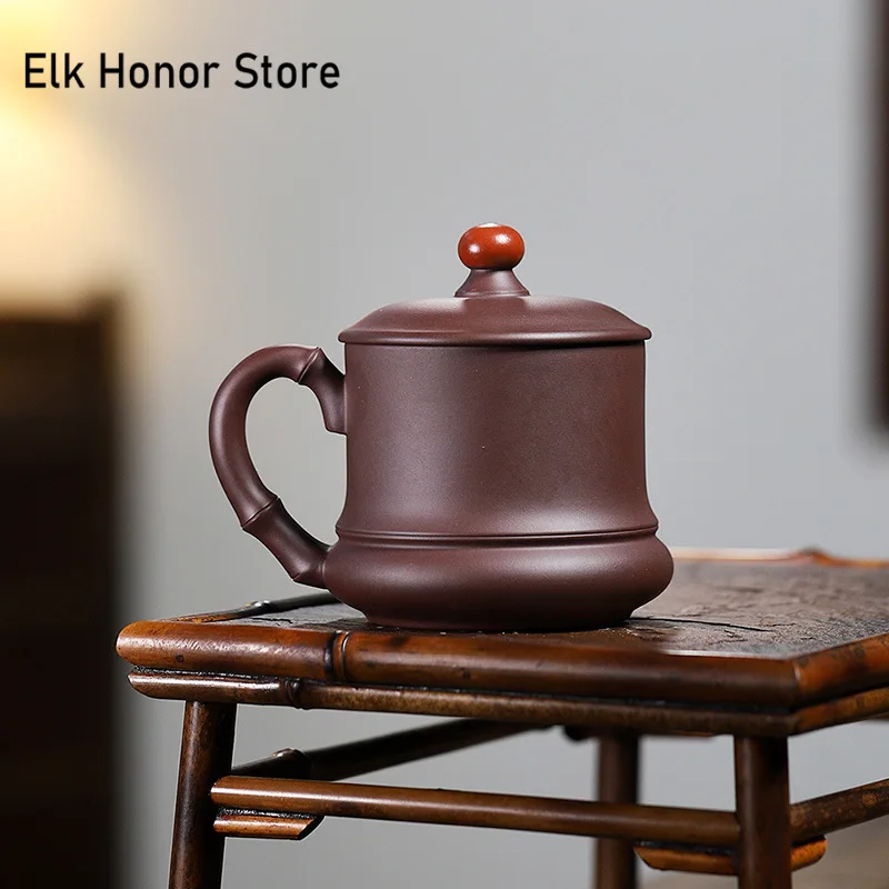 400ml Chinese Yixing Purple Clay Tea Mug Raw Ore Purle Water Jug Handmade Flower Bird Zisha Personal Mater Cup Tea Ceremony Gift