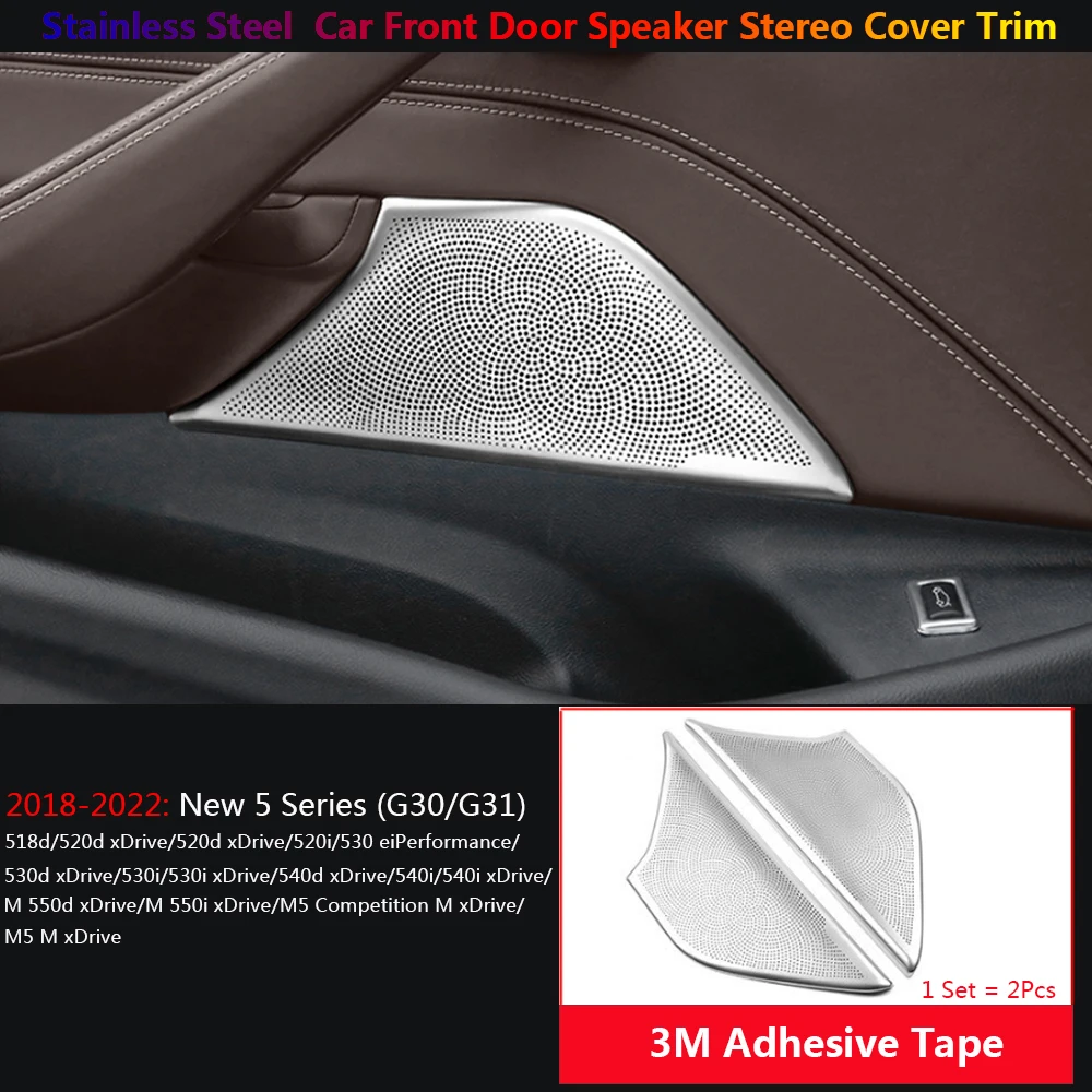 Stainless Car Front Door Speaker Stereo Panel Cover Trim For BMW 5 G30 G31 Interior Inner Auto Para Accessories Styling 2Pcs