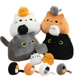 Kawaii Black Cat Mom And Baby Plush Toys Stuffed Soft Cartoon Round Animal Cat Pillow Nap Cushion Creative Birthday Gift Decor