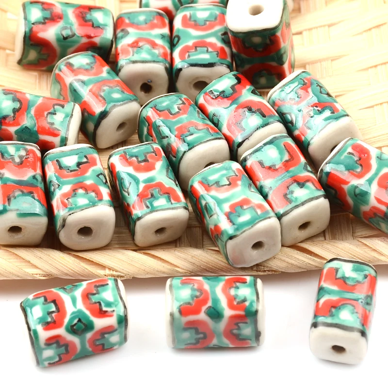 Retro 9x15mm Square Column Beads Loose Porcelain Ceramic Beads for Jewelry Making Handwork Accesorios Diy Crafts bijoux