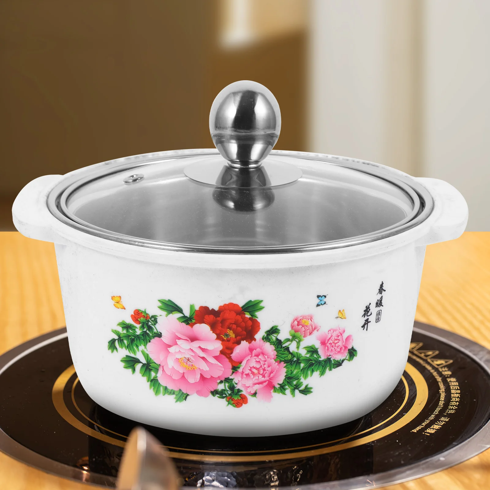 

1 Set Stainless Steel Hotpot Small Cooking Pot With Lid For Soup Porridge Even Heat Anti-Scald Outer Shell Multi-Functional