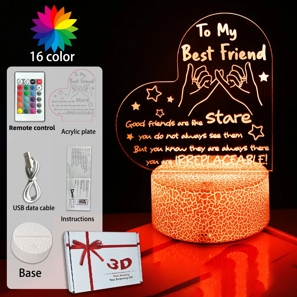 Il mio migliore amico cuore luce notturna lampada a LED touch remoto arredamento della stanza con citazione ispiratrice USB/alimentato a batteria amicizia regali MOM