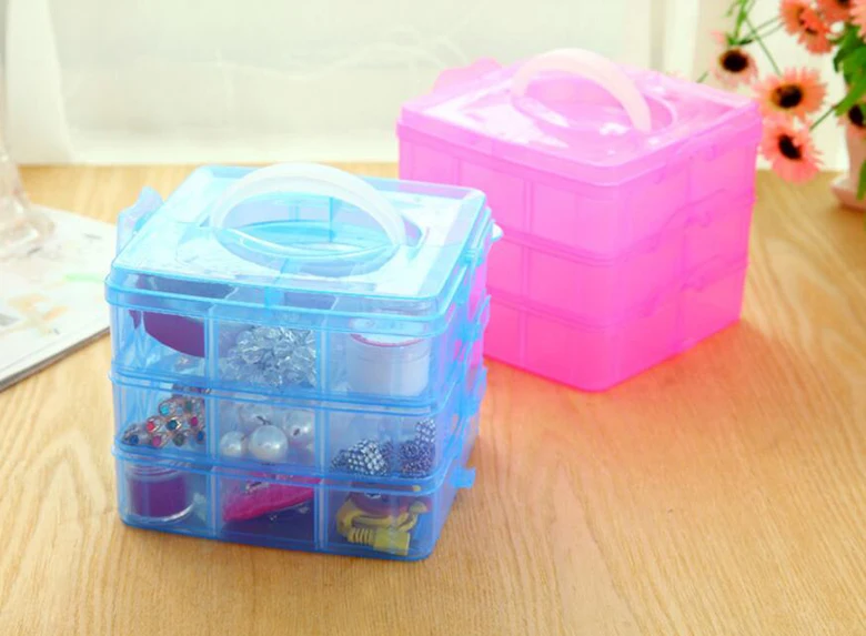 Portable 18 Grids Clear Plastic Jewelry Cosmetic Makeup Beads Box Organizer Storage Container with Adjustable Dividers for Girls