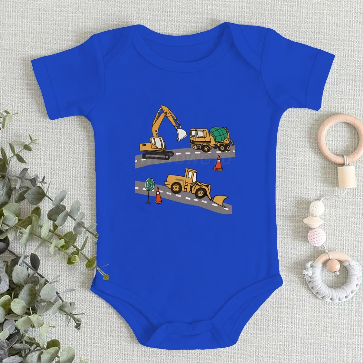 Cartoon Car Newborn RomperCotton Infant Short Sleeve Romper Construction Vehicles Graphic Bodysuit Baby Boy Casual Onesie