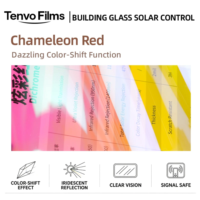 Chameleon Red PET One Way Vision Window Film Roll Privacy Glass Tint Heat Insulation Anti UV DIY Install For Home Office Car Gla