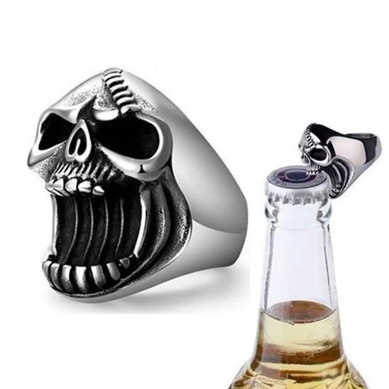 Punk Alternative Fashion Creative Ring Accessories Skull Beer Bottle Opener Big Mouth Ghost Head Men's Ring bottle opener