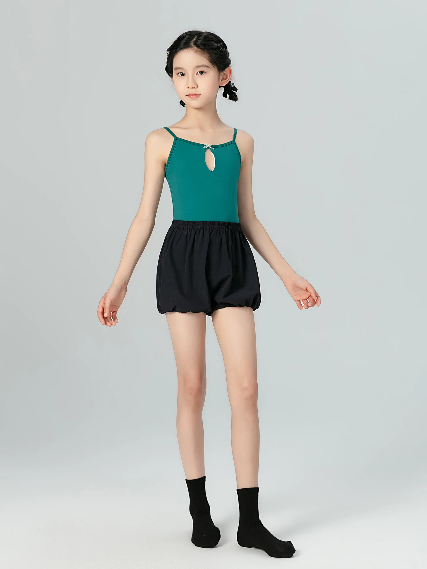 グリーンバレエダンススーツ-女の子用-練習用ユニフォーム-ワンピースダンスウェア-ストラップレス-モダン＆クラシックバレエトレーニング用