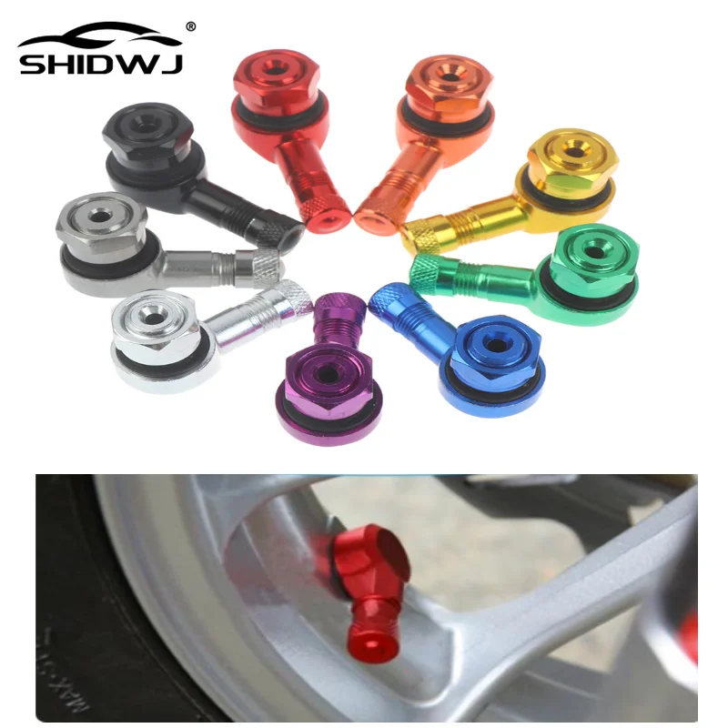 2pcs Motorcycle Rim 90 Degree Angle Aluminum Alloy Valve Motorcycle Wheel Tire Tubeless Valve Stems For Rim Wheel Parts CNC