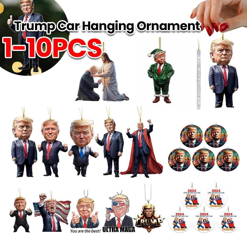 1-10Pcs Funny Acrylic Donald Trump Cartoon Pendant Interesting Trump Pendant Keychain Car Doll Hanging Christmas Tree Pendant