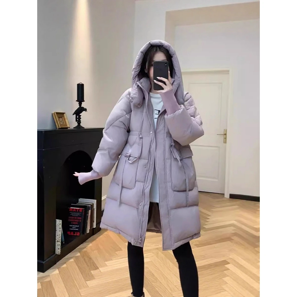 

Women's Winter Puffer Jaet Du down Hooded Thiened Mid-Length Faionable Polyester Fiber Long Sve Zipper Closure Win...