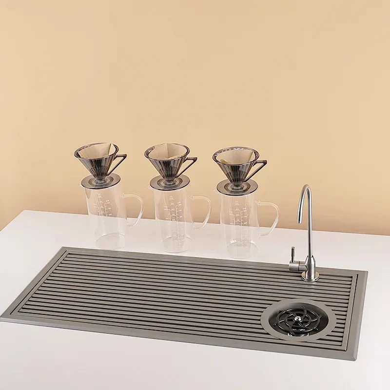 New Chinese tea shop tea tray, stainless steel cup punch, drain tray, draining trough, coffee hand rinse, cup washer