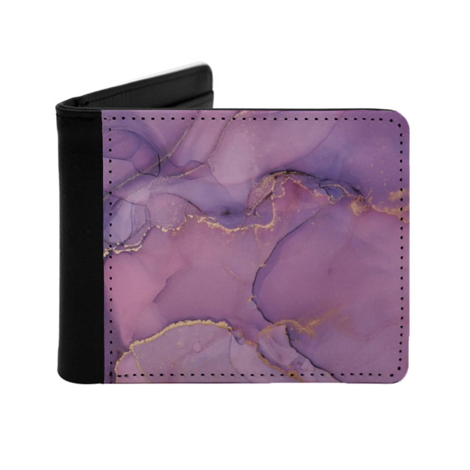 Purple And Gold Marble Personalized Men's Leather Wallet Card Money Bag Pu Leather Wallet Purple Gold Marble Purple Marble