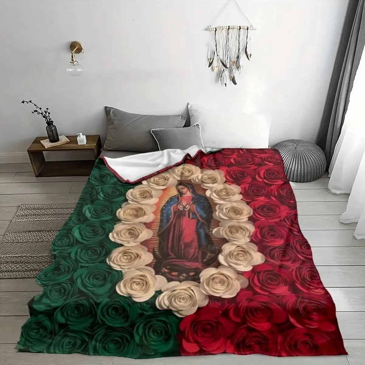 Cozy Reversible Virgin Mary Print Throw Blanket Soft Multi-Purpose for Couch Bed Office Naps & Gifts Vintage Style