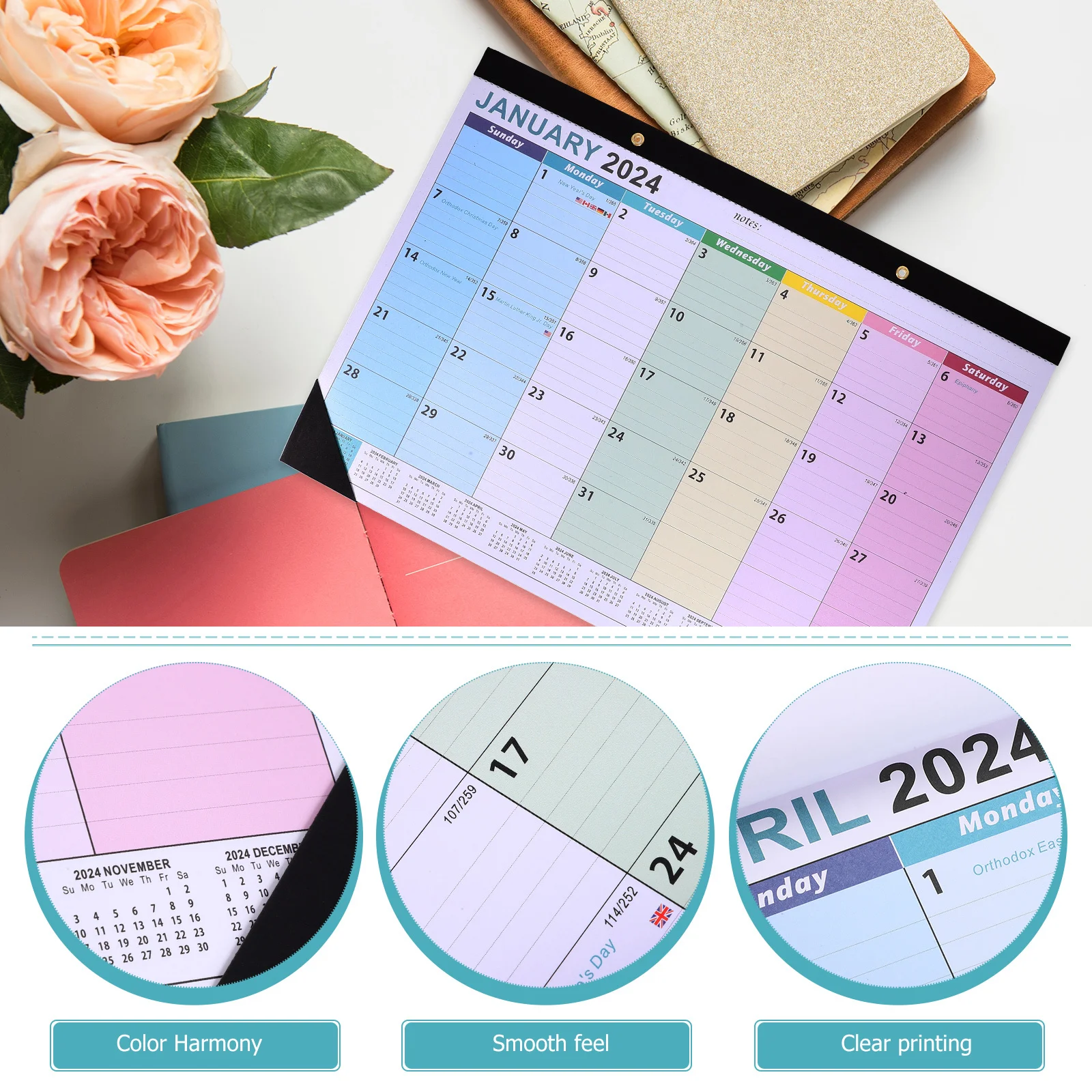 

Английский настенный календарь 2024, большой ежемесячный планировщик для домашнего офиса, праздника, обратного отсчета, прочный подвесной календарь, художественный ежегодный органайзер