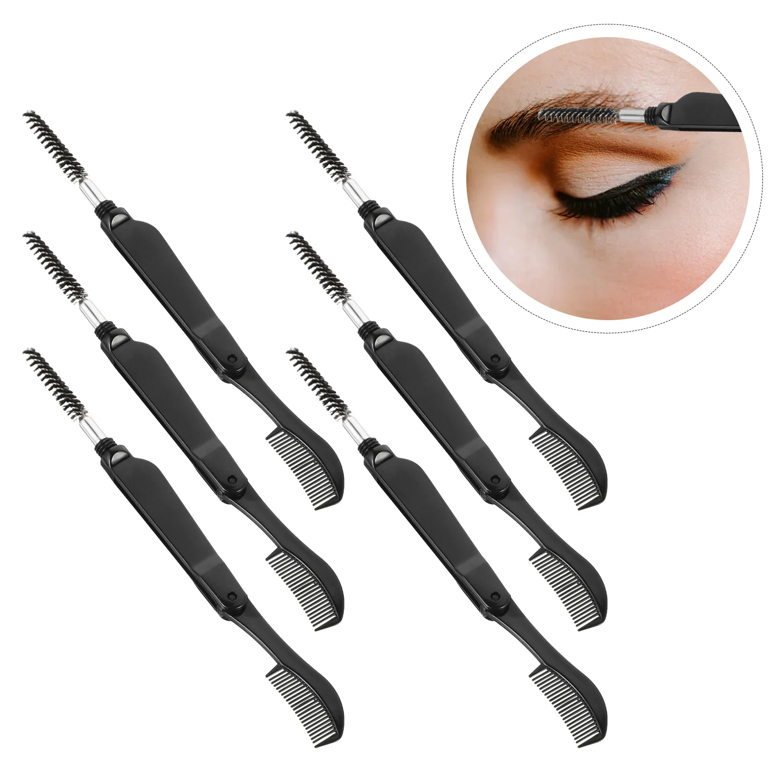 6 Pcs Eyebrow Brush Folding Mascara Eyelash Combs Double-ended Slender Grooming Makeup Tool Black Multifunctional