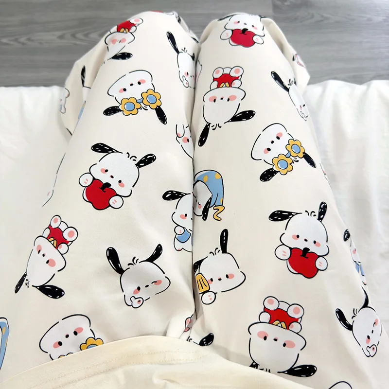 Pochacco Pajama Pants Anime Cartoon Cute Sleepwear Women Trousers Wide-leg Hot Pants Shorts Milk Fiber Smooth Elastic Home Dress