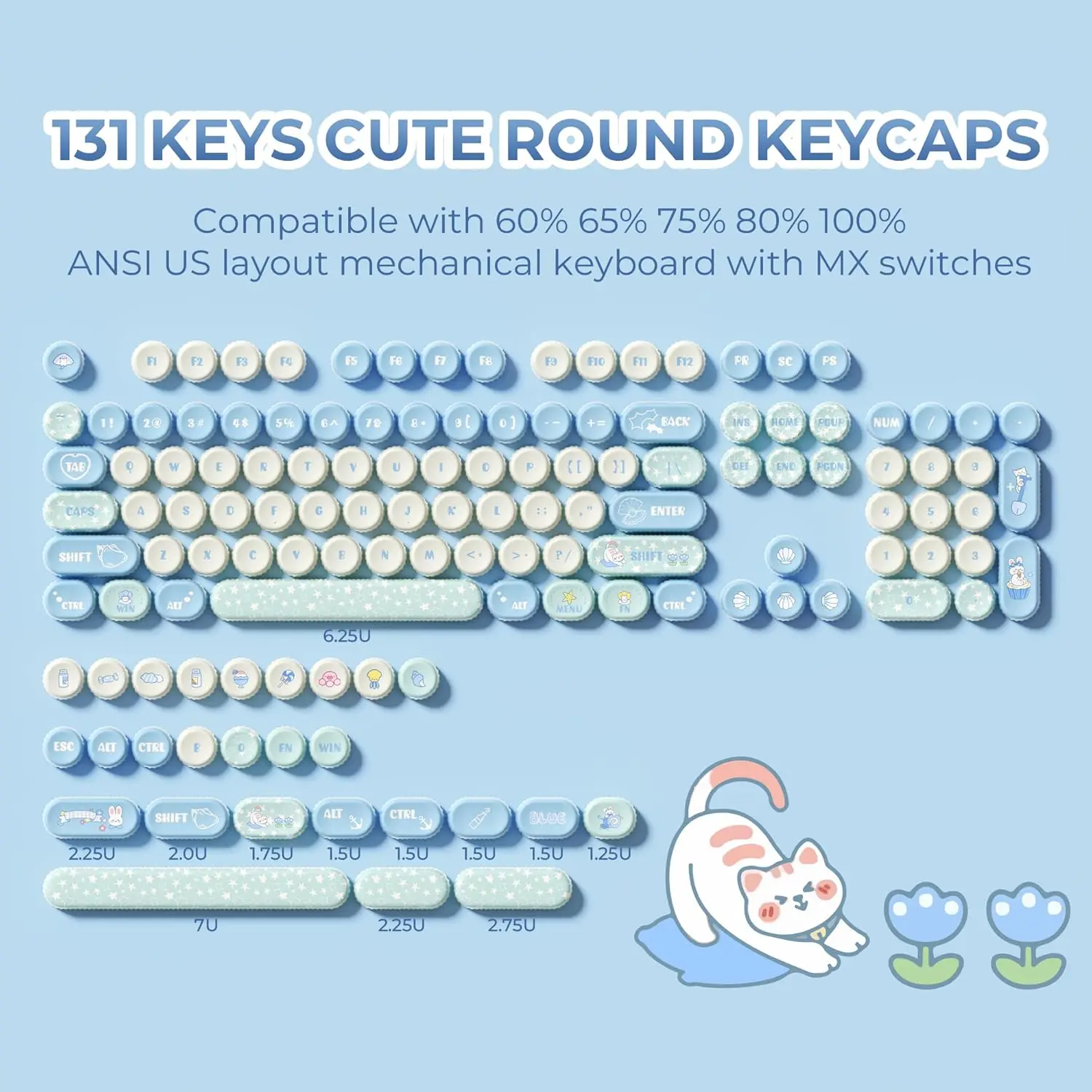 Round Typewriter Keycaps, Cute PBT Keycap Set, Dye-Sublimation Keyboard Keycaps Suitable for 60% 65% 75% 80% 96% 100% Layout Mec