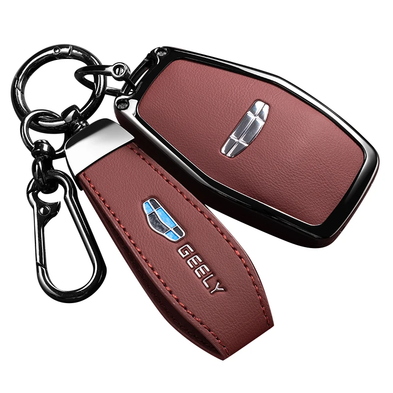 Auto Zink-legierung Leder Schlüssel Fall Abdeckung Halter Kette Für Geely Okavango Coolray Atlas Monjaro Tugella Emgrand GT S Proton X50 X70 – Detail 2