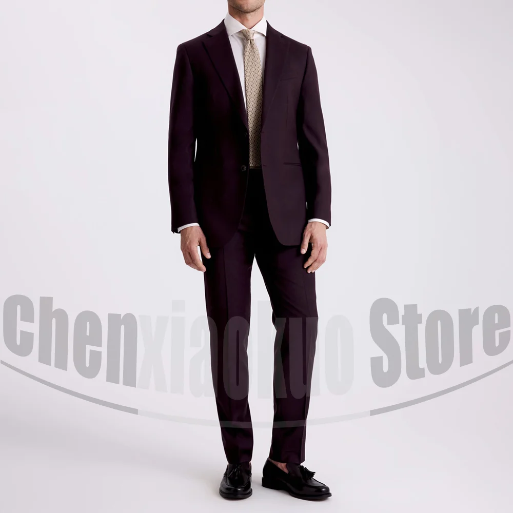 

Dark Purple Men Suits Chic Single Breasted Solid Color Wedding Tuxedos Formal Business Casual Slim Male Suit 2 Piece Set