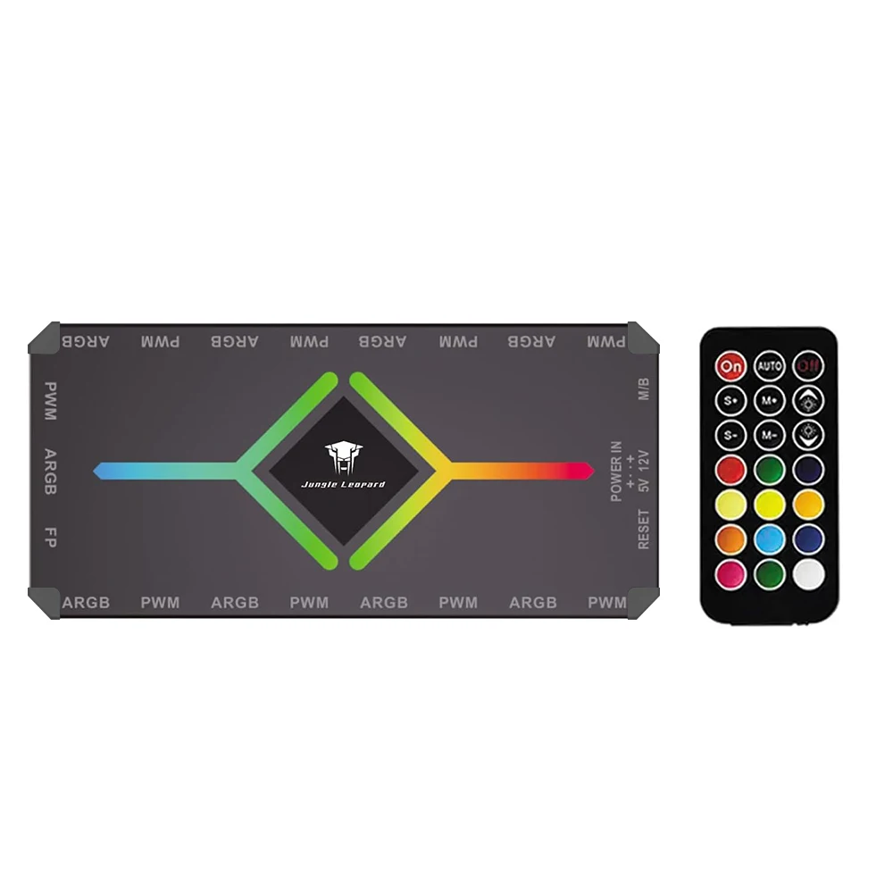 Jungle Leopard Smart Hub 5V 3PIN ARGB 4 Pin PWM 9 Portas Controlador de Ventiladores de CPU para Gabinete de PC com Controle Remoto IR e Sincronização com Placa-Mãe