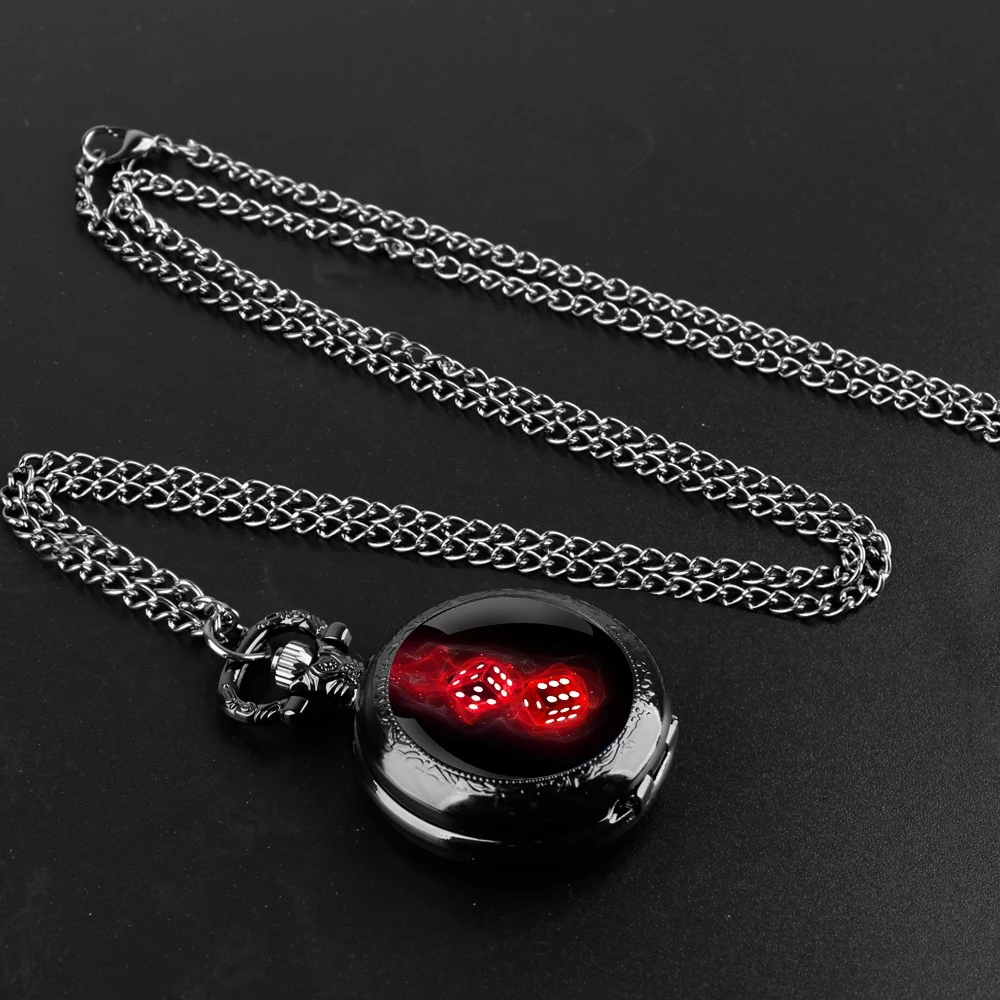 Magic Dice Pattern Design Quartz Pocket Watch Arabic Numerals Pendant Fob Watch Chain Gifts for Men Boys