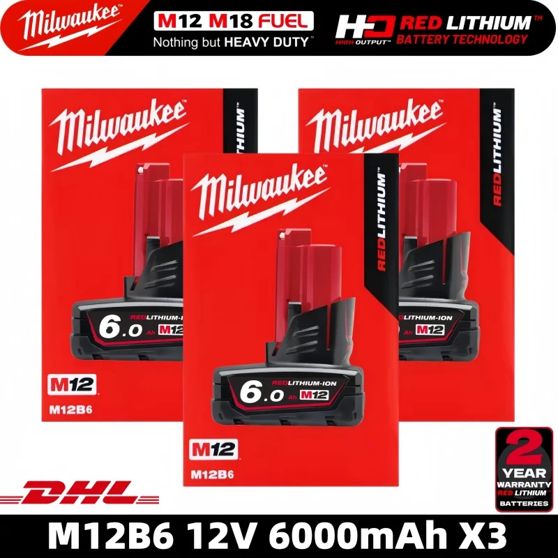 Image of Milwaukee 12V Akku, 6,0Ah Milwaukee Wiederaufladbarer Akku für Milwaukee M12 Werkzeug 48-11-2402 48-11-2411 48-11-2401MIL-12A-LI