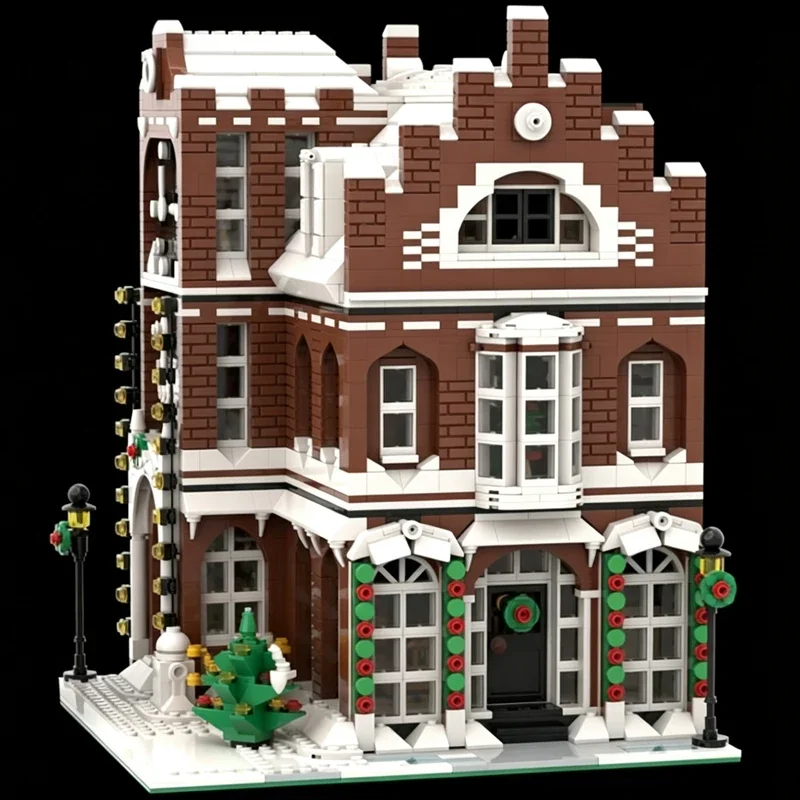 City Street View Model MOC Building Bricks Winter Italian Bistro Modular Technology  Holiday Gifts Assemble Toys Suit Display