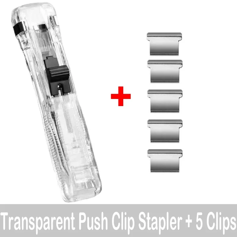 Staple Metal Clip Push Hand Paper Clipper with Refill Fixing Organizing Stapler Reusable Push Clamp for Document File Stationery