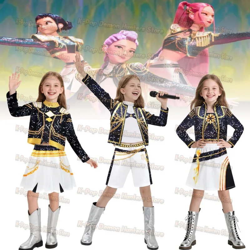 

2025 anime Kpop Demon Hunter Cosplay Costume Rumi Zoey Mira Cosplay 3D Girls Style Kids Stage Performance Clothes Halloween