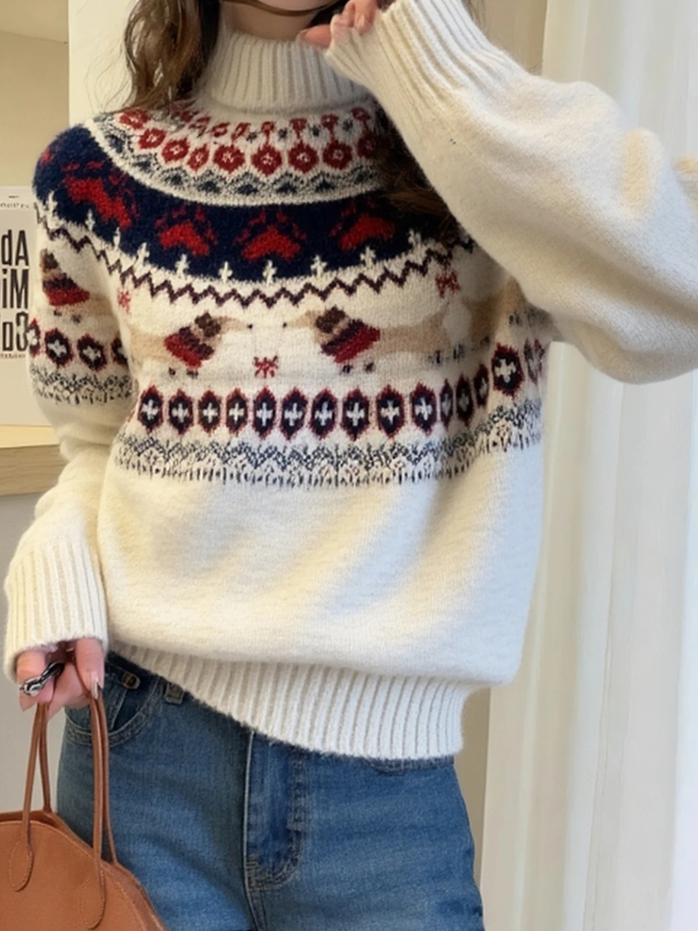 مريحة لينة طويلة Sve Camere تريكو خمر اللون بلو فضفاضة تناسب الكورية Sle الشتاء Faion سترة غير رسمية #3