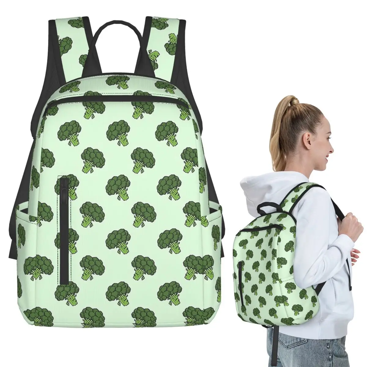 

Broccoli Bunch Head Pattern Backpack Student BookBag Children School Bag Laptop Shoulder Bags Boys Girls