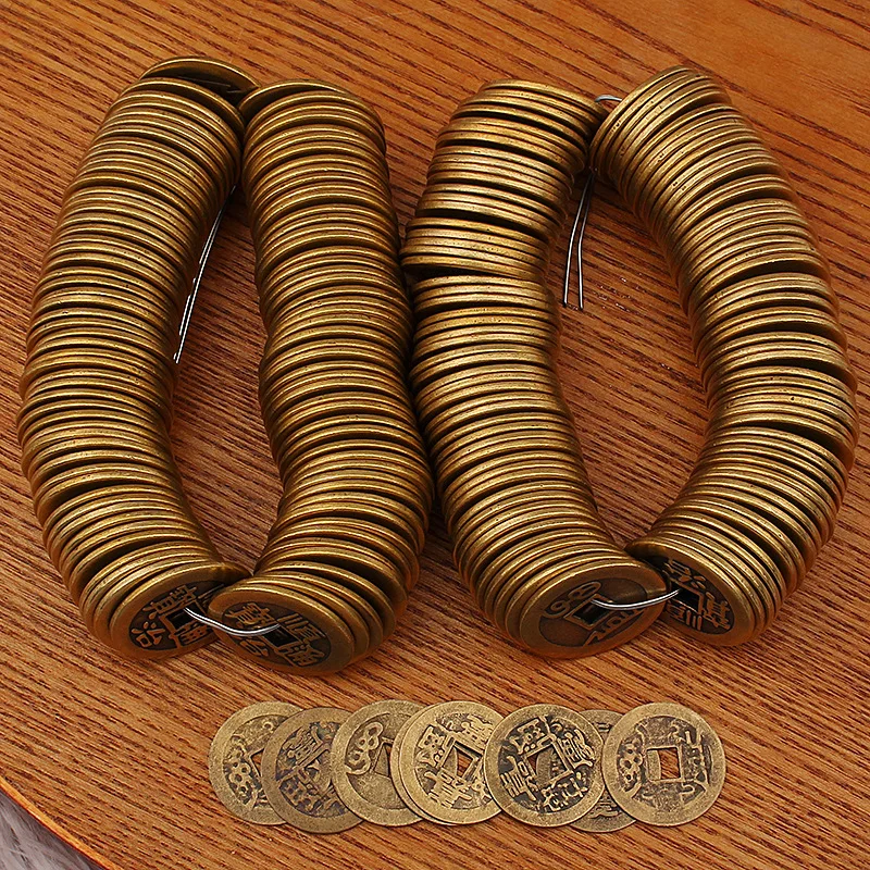 Brass Five Emperor Coins Kangxi Jiaqing Yongzheng Shunzhi Qianlong Tongbao Coins Small Copperware Doorstep Pressing Copper Coins