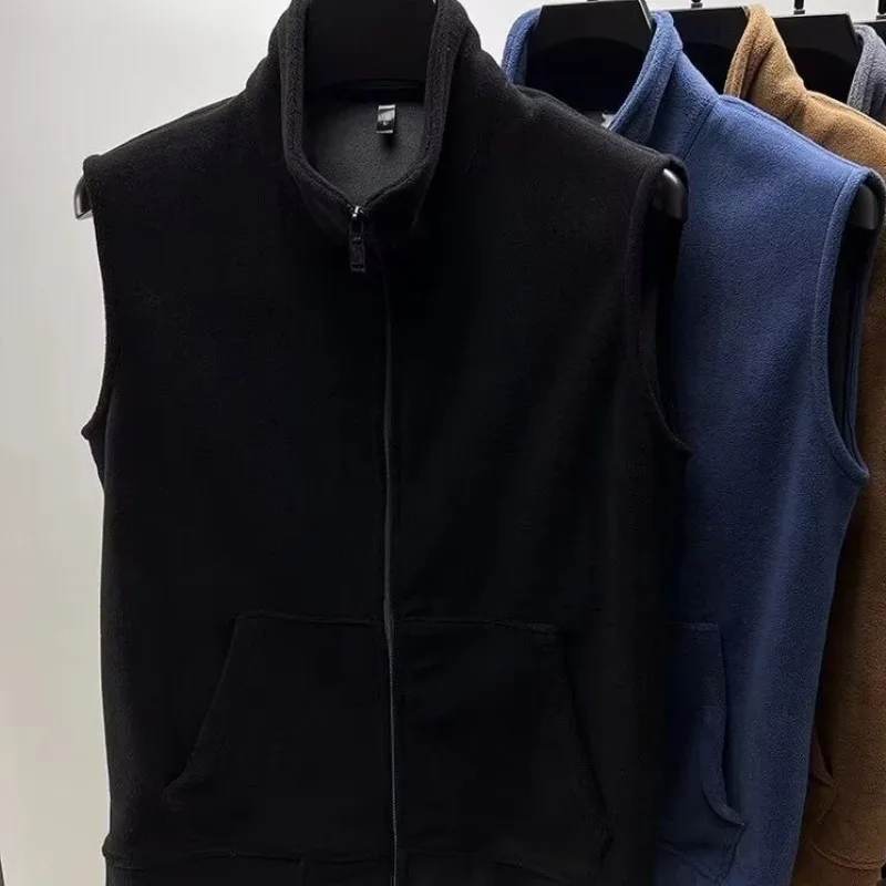 

Winter Spring Autumn Loose Polar Fleece Vest with Zipper Sleeveless Solid Color Stand Collar Outerwear Warm Cozy Faux Fur Jacket