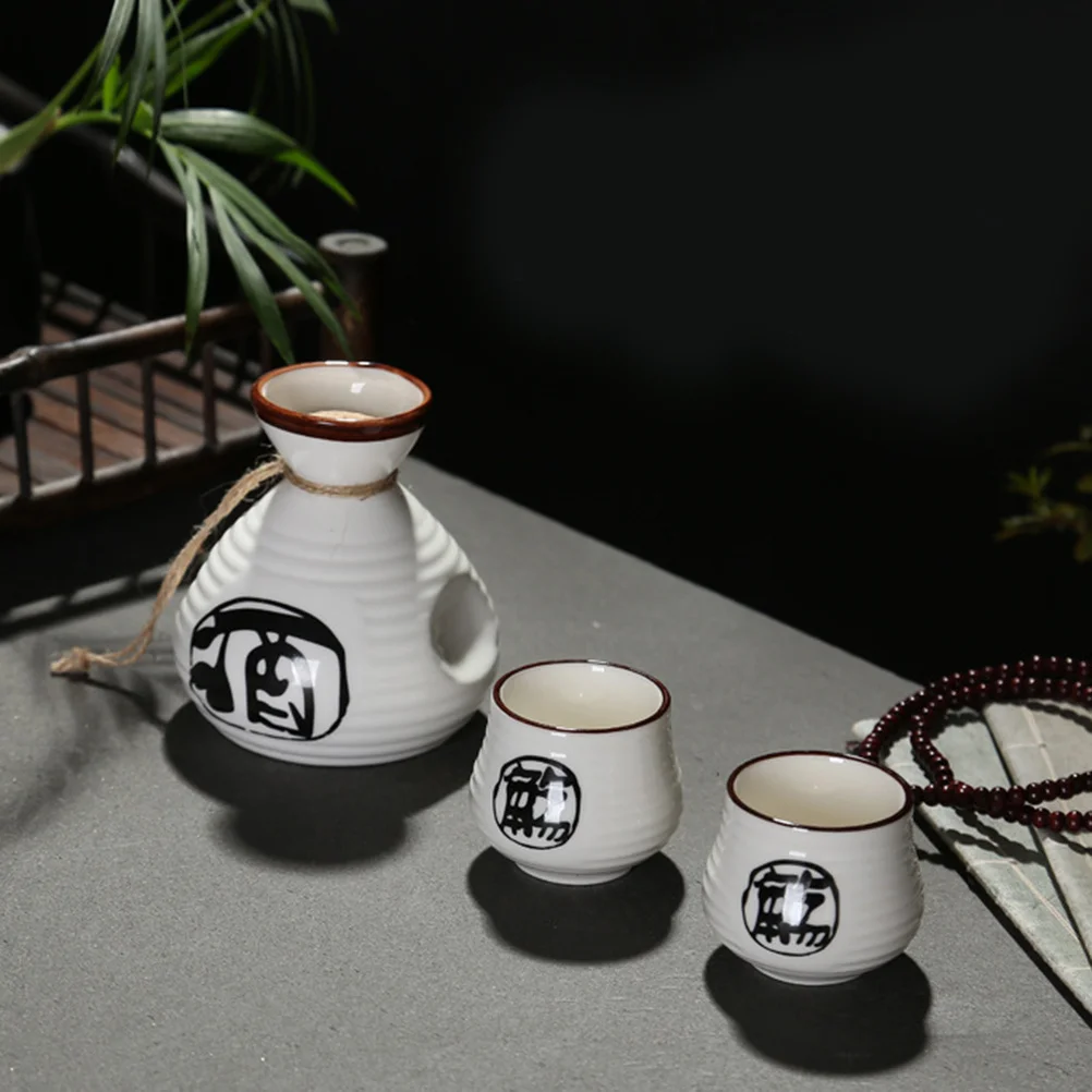 

Ceramic Sake Set Handmade Japanese Kanji Calligraphy Style Ceramic Bottle Cups for Personal Party Entertaining Japanese Wine