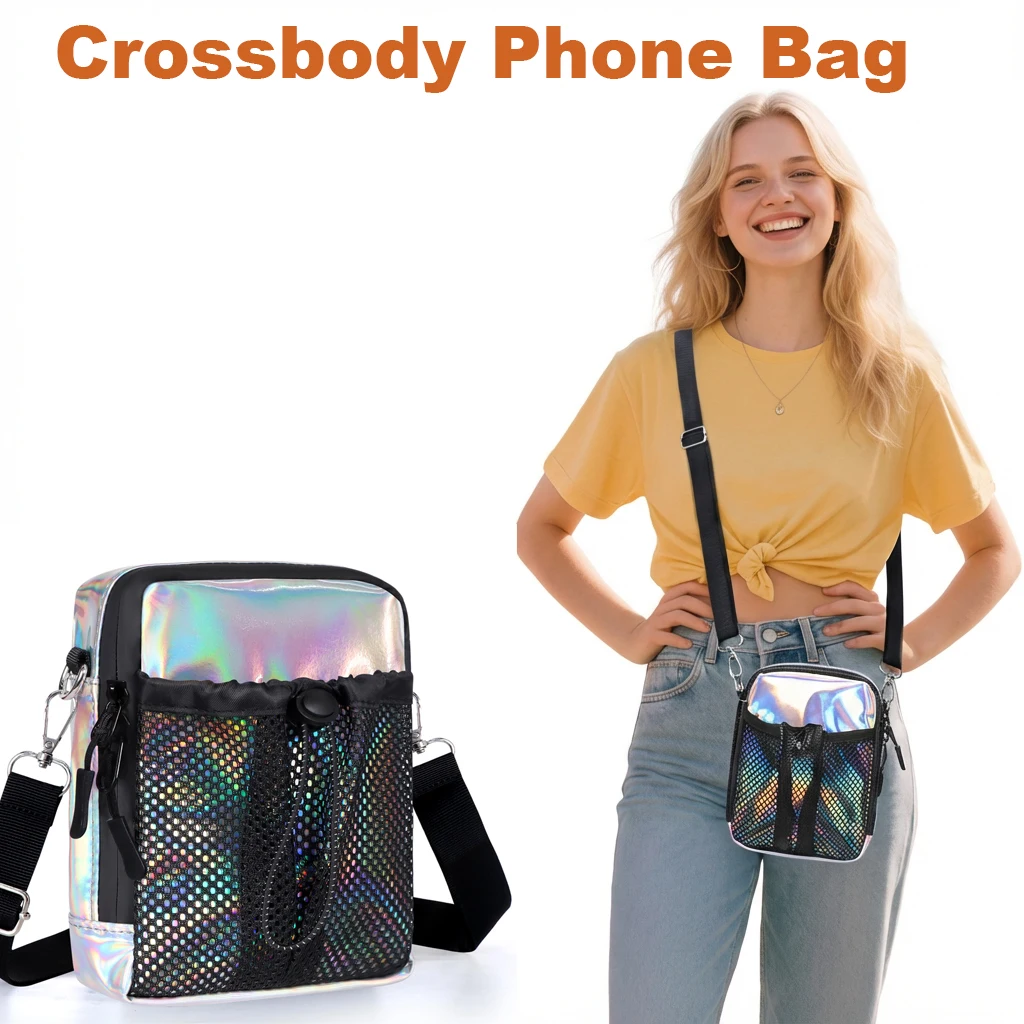 

Городская повседневная сумка для телефона, водонепроницаемая сумка через плечо из ТПУ с передним сетчатым карманом, дизайн с лазерной печатью для уличной моды и улицы