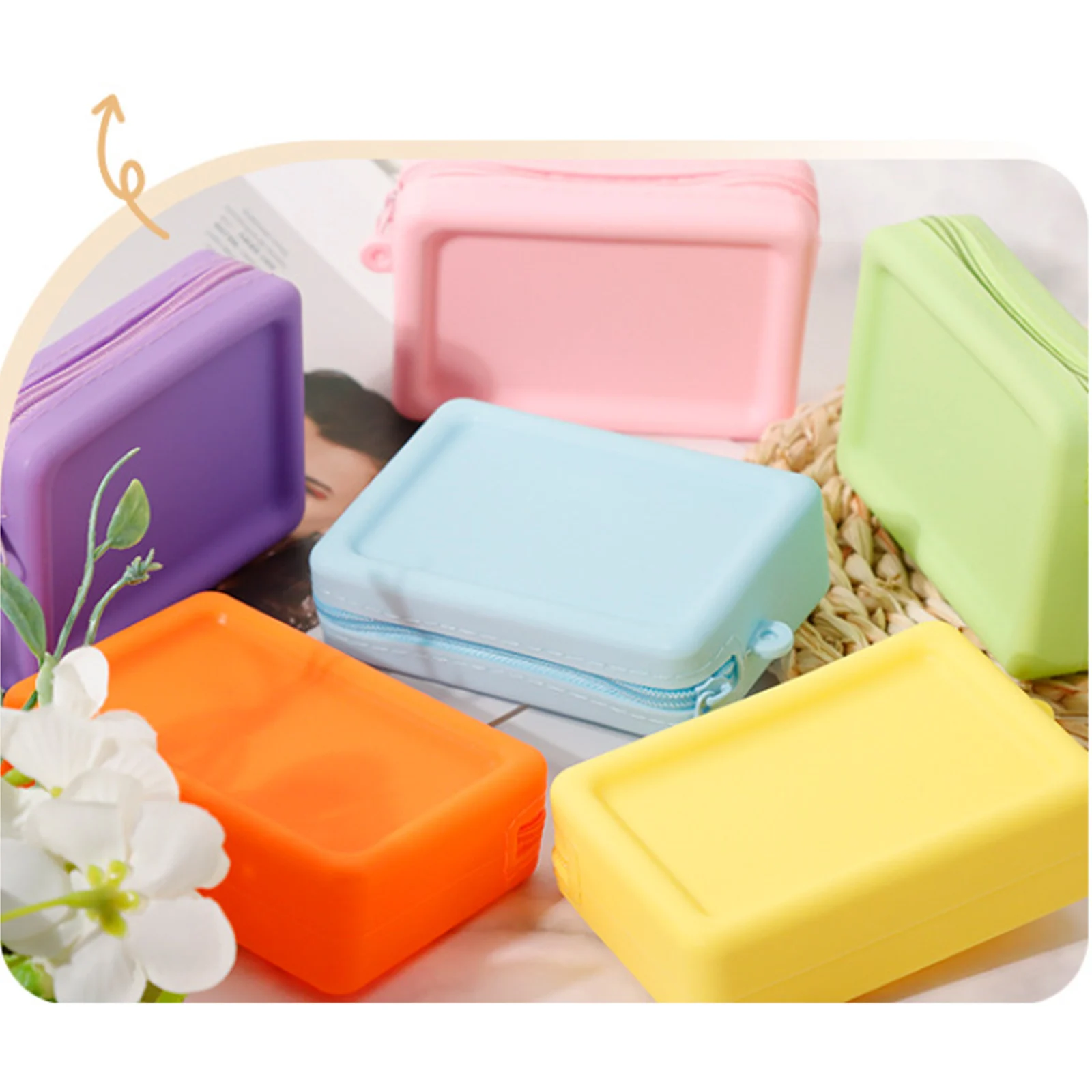 Simple Silicone Organizer Cosmetic Bag Smooth Zipper Waterproof Wallet Coin Purse Macaron Color Earphone Bag Students