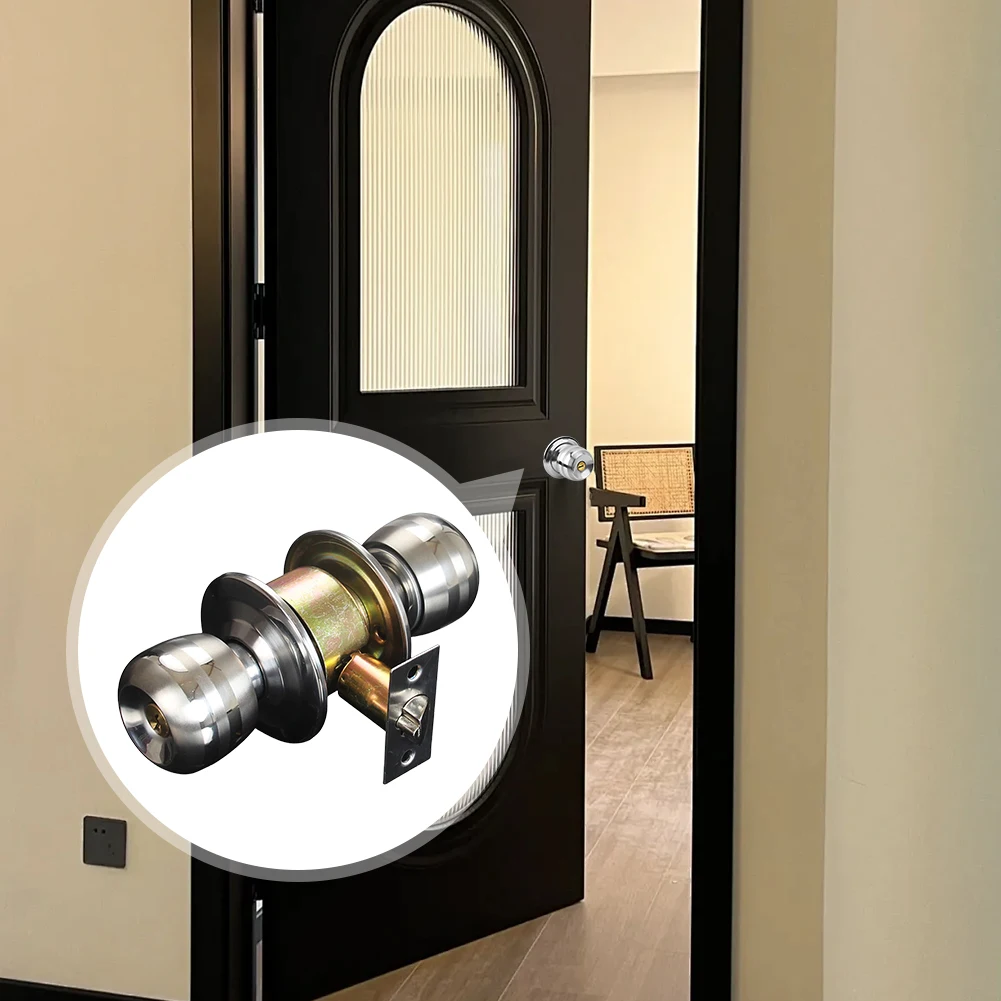 Keyed Entry Door Knob Stainless Steel Ball Door Knob Interior and Exterior Door Lock for Indoor Doors Bedroom Bathroom