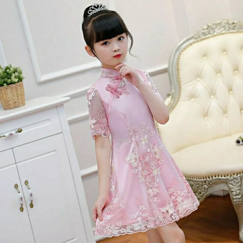 Girls Dress Summer Clothes Hanfu New Fashion Children\'s Vintage Net Yarn Dress Kids Girls Dresses for School Wedding of 12 Years