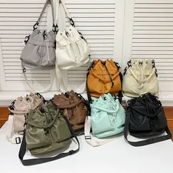 Casual Tote Bags Nylon Bucket Shoulder Bags For Women Large Capacity Female Travel Bag Designer Crossbody Bag Drawstring Handbag