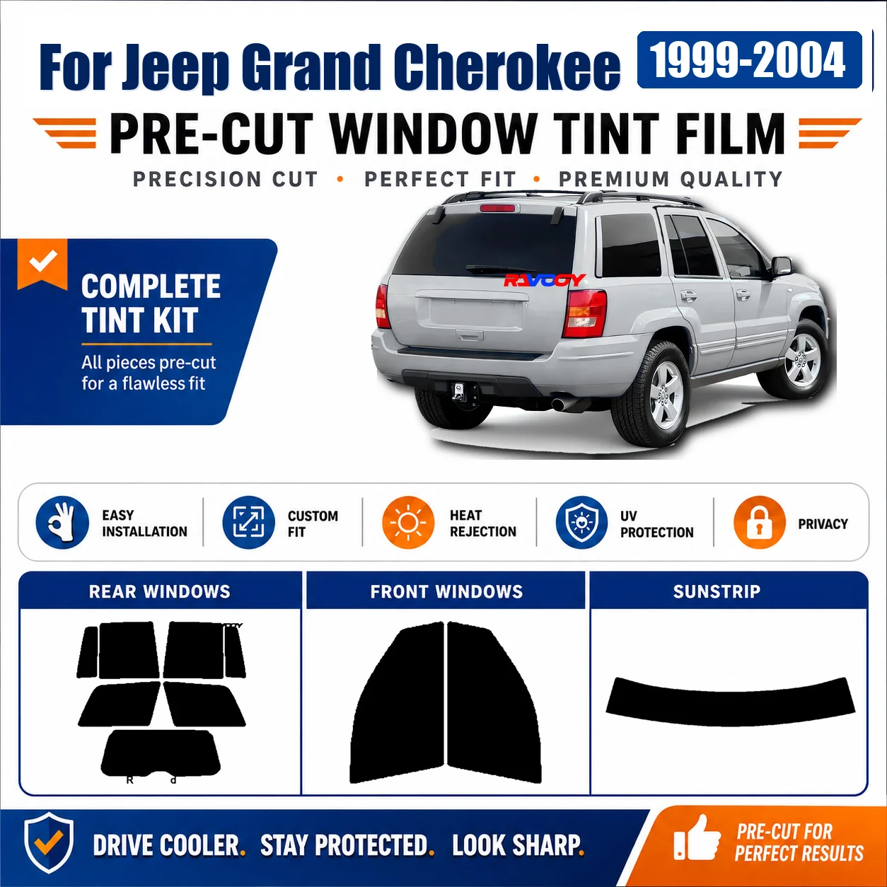 For Jeep Grand Cherokee 1999-2004 Precut Tint Film Custom Fit Complete Window Anti-Glare Privacy Film