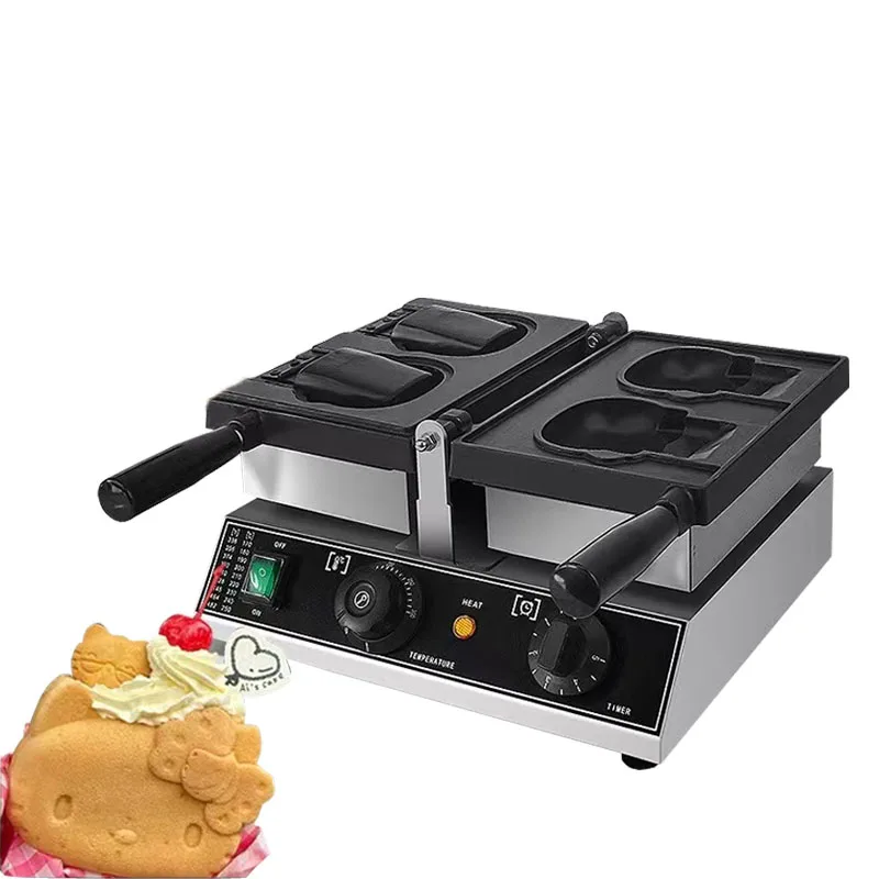 New Style Commercial Kitty Cat Head Shaped Bread Maker Machine Mini Waffle Cake Machine Ice-Cream Filling Waffle Making Machine