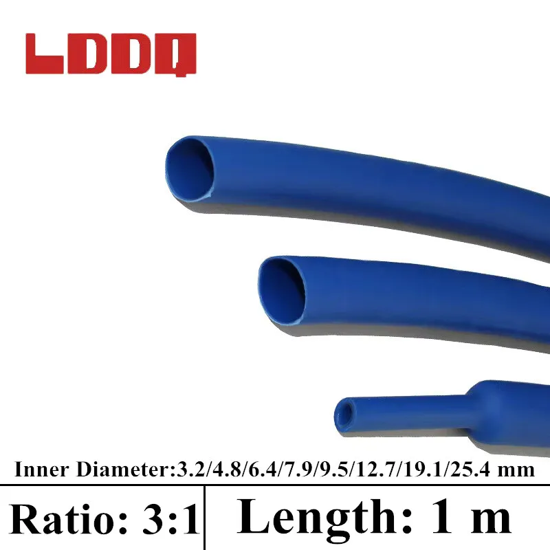 LDDQ 1m Heat shrink Tube 3:1 Blue Adhesive Glue Lined Tubing Tube Waterproof Inner Diameter 3.2/4.8/6.4/7.9/9.5/12.7/19.1/25.4mm