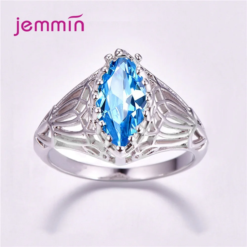 Retro Stylish 925 Sterling Silver  Rings Marquise Cut Cubic Zircon Hollow Out Band Bague for Women Ladies Finger Jewelry