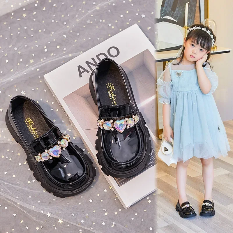 Spring Autumn Girls Leather Shoes with Bow-knot Pearls Beading Princess Sweet Cute Soft Comfortable GirChildren Flats Kids Shoes