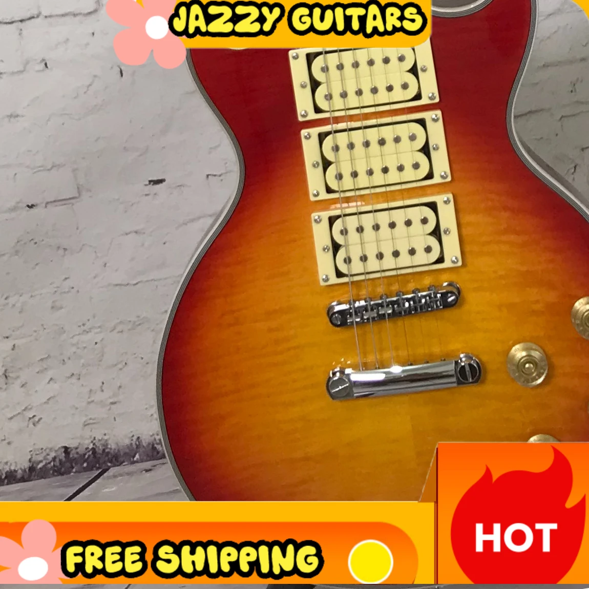 Sunburst Flame Maple Electric Guitar HHH Pickups Fixed Bridge Mahogany Body Free Shipping  Novice Gift Jazz Blues Rock