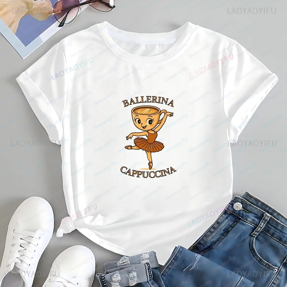 Newly Launched Ballerina Cappuccina Summer Short-sleeved Shirt Suitable for Both Men and Women, Large-sized T-shirt with Pattern